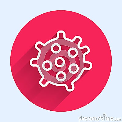 White line Bacteria icon isolated with long shadow background. Bacteria and germs, microorganism disease causing, cell Vector Illustration