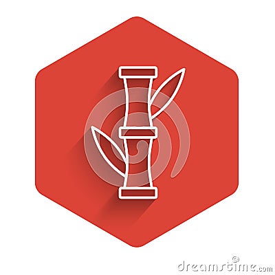 White line Bamboo icon isolated with long shadow. Red hexagon button. Vector Vector Illustration