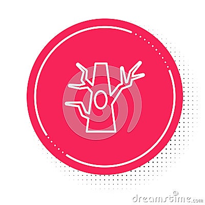 White line Bare tree icon isolated on white background. Red circle button. Vector Vector Illustration