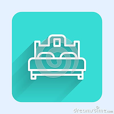 White line Bedroom icon isolated with long shadow. Wedding, love, marriage symbol. Bedroom creative icon from honeymoon Vector Illustration