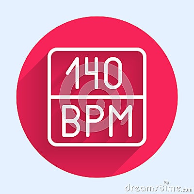 White line Bitrate icon isolated with long shadow. Music speed. Sound quality. Red circle button. Vector Vector Illustration