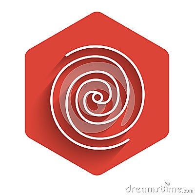 White line Black hole icon isolated with long shadow. Space hole. Collapsar. Red hexagon button. Vector Illustration. Vector Illustration