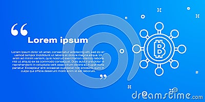 White line Blockchain technology Bitcoin icon isolated on blue background. Abstract geometric block chain network Vector Illustration