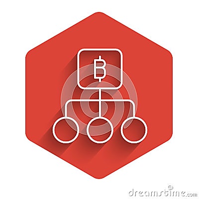 White line Blockchain technology Bitcoin icon isolated with long shadow. Abstract geometric block chain network Stock Photo