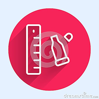 White line Bullet casing as a piece of evidence placed with forensic ruler for documentation icon isolated with long Stock Photo