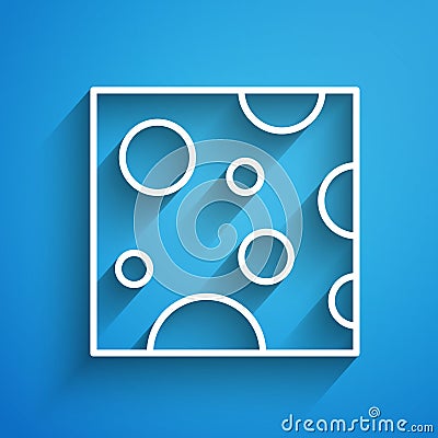 White line Cheese icon isolated on blue background. Long shadow. Vector Stock Photo