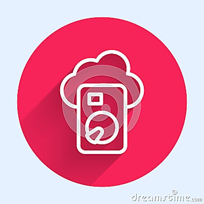 White line Cloud database icon isolated with long shadow background. Cloud computing concept. Digital service or app Stock Photo