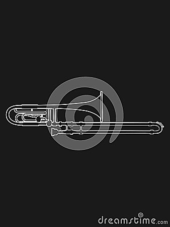 White line contour drawing of Bass Trombone musical instrument illustration Vector Illustration