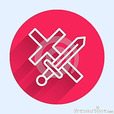 White line Crusade icon isolated with long shadow. Red circle button. Vector Vector Illustration