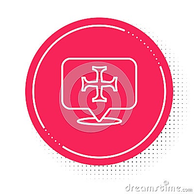 White line Crusade icon isolated on white background. Red circle button. Vector Stock Photo