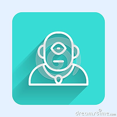 White line Cyclops icon isolated with long shadow. Green square button. Vector Vector Illustration