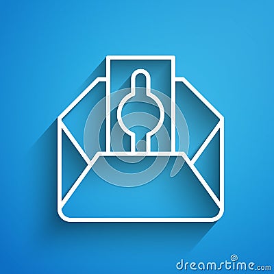 White line Donate or pay your zakat as muslim obligatory icon isolated on blue background. Muslim charity or alms in Vector Illustration