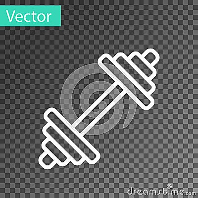 White line Dumbbell icon isolated on transparent background. Muscle lifting icon, fitness barbell, gym, sports equipment Vector Illustration