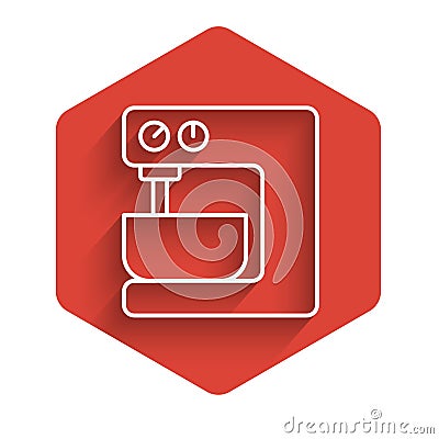 White line Electric mixer icon isolated with long shadow. Kitchen blender. Red hexagon button. Vector Vector Illustration