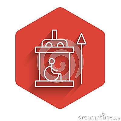 White line Elevator for disabled icon isolated with long shadow. Red hexagon button. Vector Vector Illustration