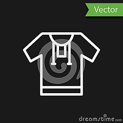 White line Embroidered shirt icon isolated on black background. National ukrainian clothing. Vector Vector Illustration