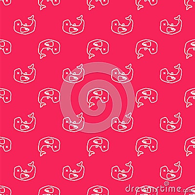 White line Environment protection concept whale dead icon isolated seamless pattern on red background. Vector Vector Illustration