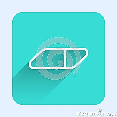 White line Eraser or rubber icon isolated with long shadow. Green square button. Vector Illustration Vector Illustration