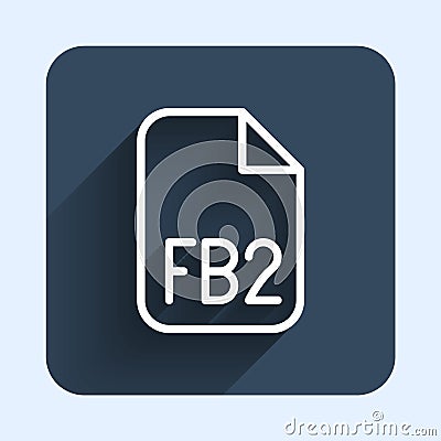 White line FB2 File icon isolated with long shadow background. Blue square button. Vector Stock Photo