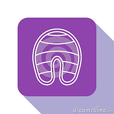 White line Fish steak icon isolated on white background. Purple square button. Vector. Vector Illustration