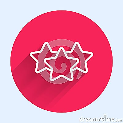 White line Five stars customer product rating review icon isolated with long shadow background. Favorite, best rating Vector Illustration