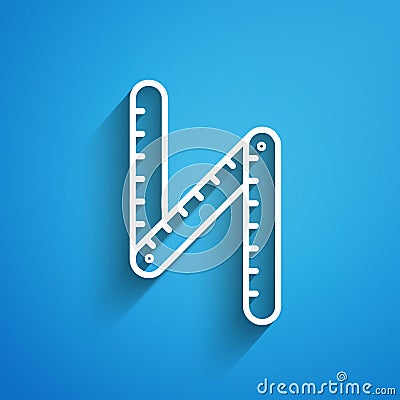 White line Folding ruler icon isolated on blue background. Long shadow Vector Illustration