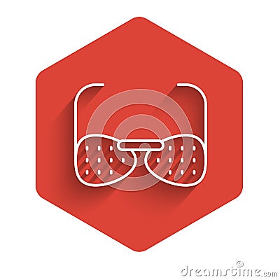 White line Glasses for the blind and visually impaired icon isolated with long shadow. Red hexagon button. Vector Vector Illustration