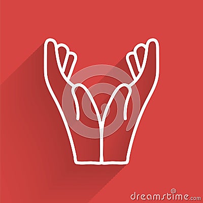 White line Hands in praying position icon isolated with long shadow. Prayer to god with faith and hope. Vector Vector Illustration