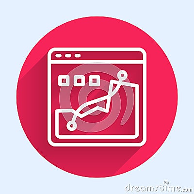 White line Histogram graph photography icon isolated with long shadow. Red circle button. Vector Stock Photo