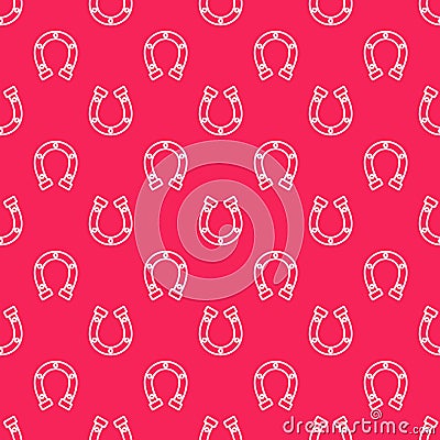 White line Horseshoe icon isolated seamless pattern on red background. Vector Vector Illustration