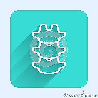 White line Human spine icon isolated with long shadow. Green square button. Vector Vector Illustration