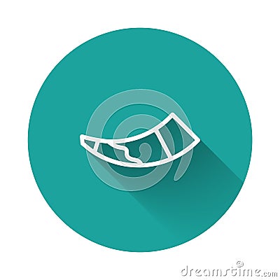 White line Hunting horn icon isolated with long shadow. Green circle button. Vector Vector Illustration