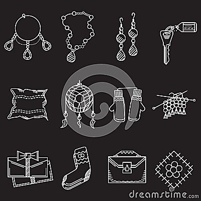 White line icons for handmade items Stock Photo