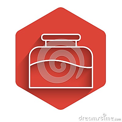 White line Inkwell icon isolated with long shadow. Red hexagon button. Vector Illustration. Vector Illustration