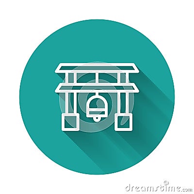 White line Japan Gate icon isolated with long shadow. Torii gate sign. Japanese traditional classic gate symbol. Green Vector Illustration