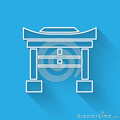 White line Japan Gate icon isolated with long shadow. Torii gate sign. Japanese traditional classic gate symbol. Vector Vector Illustration