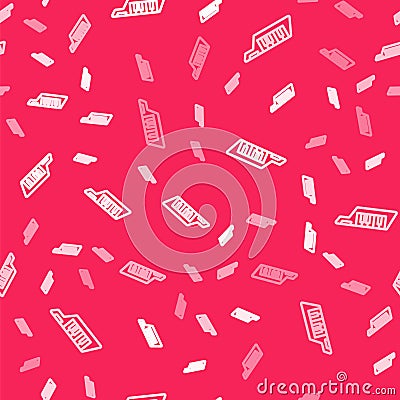 White line Keytar icon isolated seamless pattern on red background. Musical instrument. Vector Vector Illustration