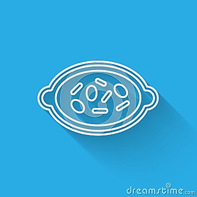 White line Kheer in a bowl icon isolated with long shadow. Traditional Indian food. Vector Vector Illustration