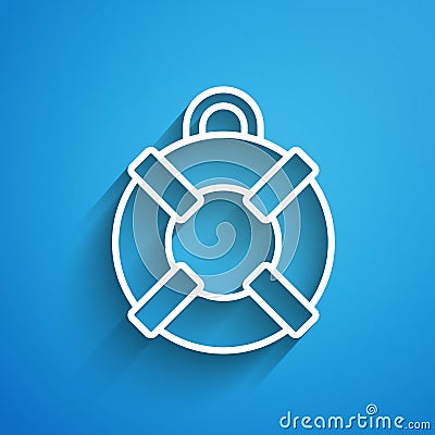 White line Lifebuoy icon isolated on blue background. Lifebelt symbol. Long shadow. Vector Stock Photo