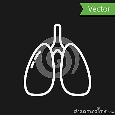 White line Lungs icon isolated on black background. Vector. Vector Illustration