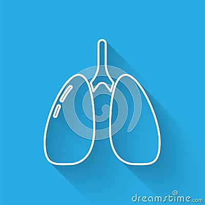 White line Lungs icon isolated with long shadow. Vector. Vector Illustration