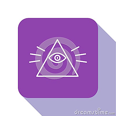 White line Masons symbol All-seeing eye of God icon isolated on white background. The eye of Providence in the triangle Vector Illustration