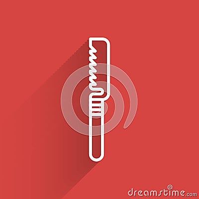 White line Medical saw icon isolated with long shadow. Surgical saw designed for bone cutting limb amputations and Vector Illustration