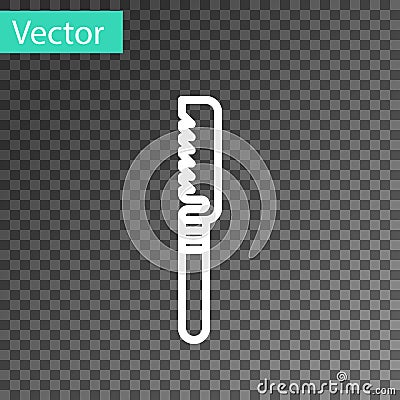 White line Medical saw icon isolated on transparent background. Surgical saw designed for bone cutting limb amputations Vector Illustration