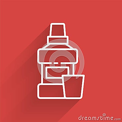 White line Mouthwash plastic bottle and glass icon isolated with long shadow. Liquid for rinsing mouth. Oralcare Vector Illustration