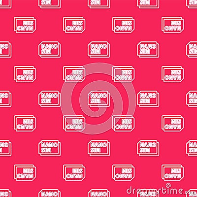 White line Nano Sim Card icon isolated seamless pattern on red background. Mobile and wireless communication Vector Illustration