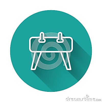 White line Pommel horse icon isolated with long shadow background. Sports equipment for jumping and gymnastics. Green Vector Illustration