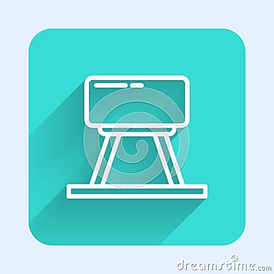 White line Pommel horse icon isolated with long shadow. Sports equipment for jumping and gymnastics. Green square button Vector Illustration