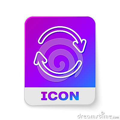 White line Refresh icon isolated on white background. Reload symbol. Rotation arrows in a circle sign. Rectangle color Vector Illustration