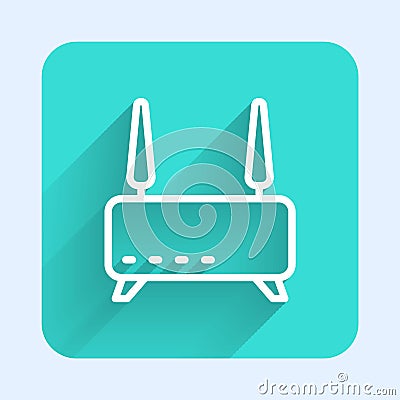 White line Router and wi-fi signal icon isolated with long shadow background. Wireless ethernet modem router. Computer Vector Illustration